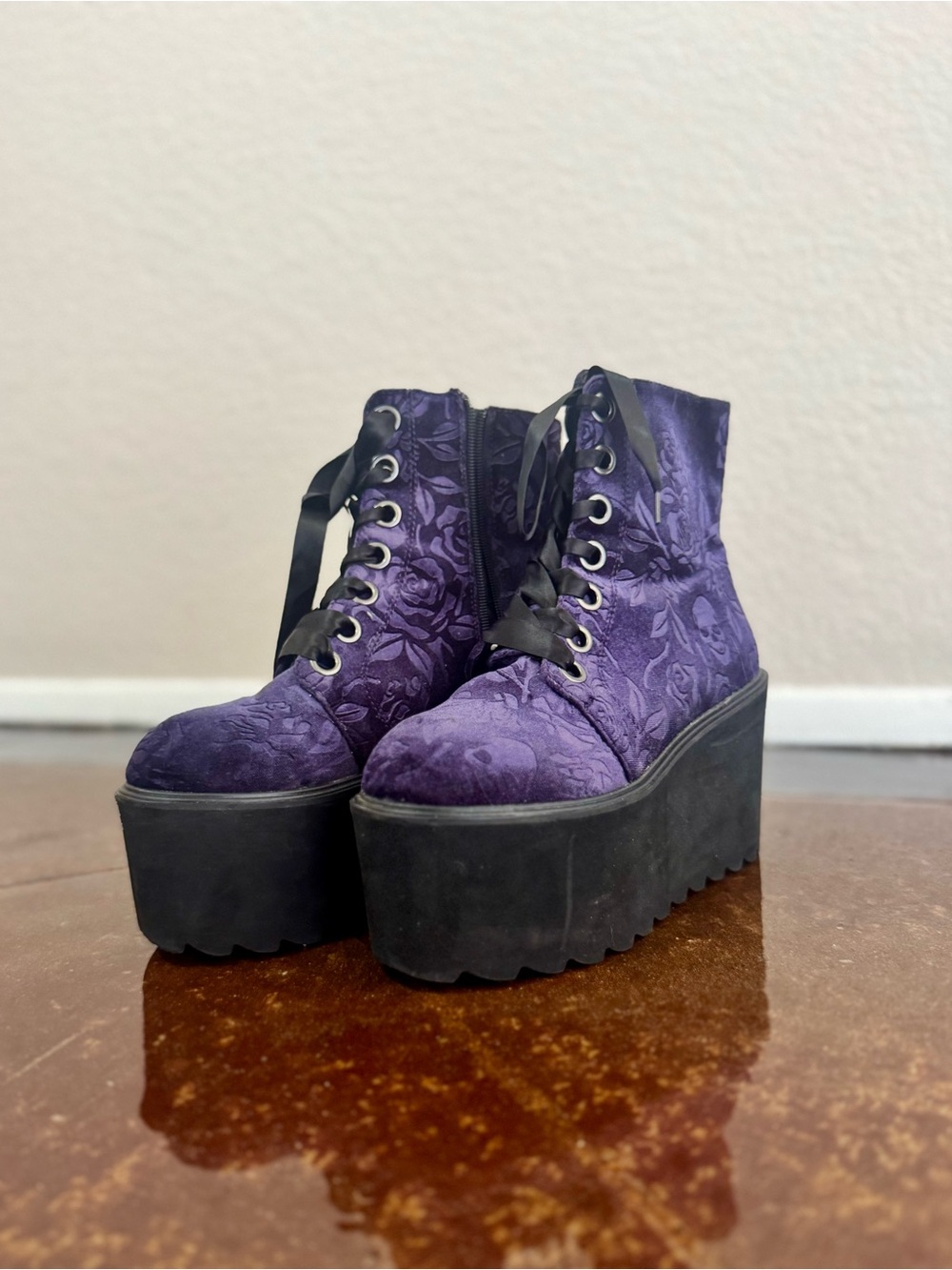 Killstar Vampire's Kiss Velvet Platform Boots - Plum - Size 7 US
